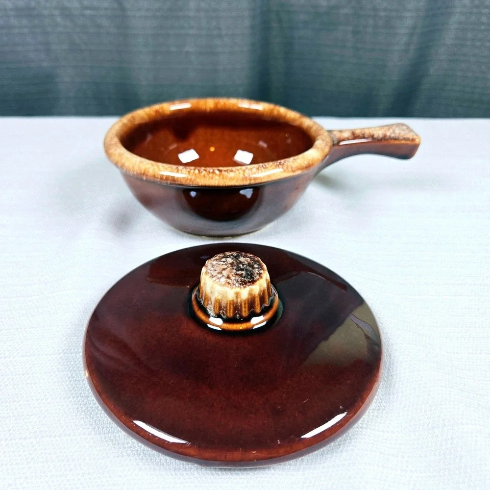Hull Pottery Brown Drip French Onion Soup Bowl with Lid Oven Proof USA Vintage